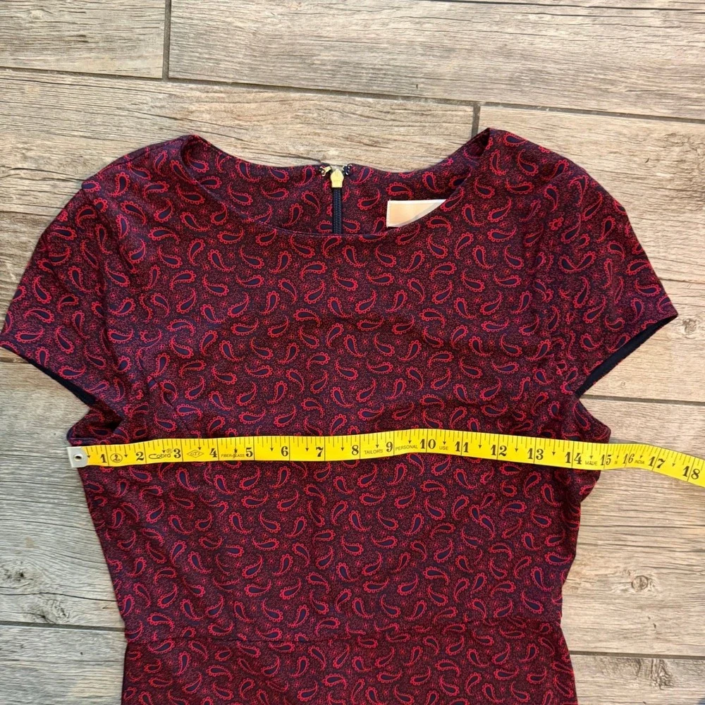 Michael Kors Burgundy Navy Paisley Fit and Flare Ruffle Hem Dress XS